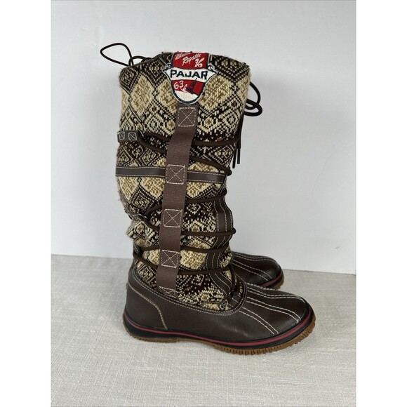 Pajar 63 Canada Weathergear Fair Isle Shearling Lined Lace Up Grip Boots 7-7.5 - Picture 1 of 16